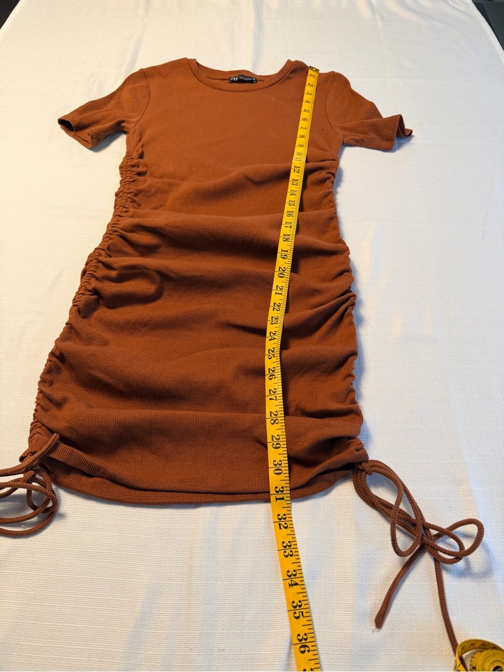 Zara Rust Short-Sleeve Ruched Mini Dress - Picture 4 of 7